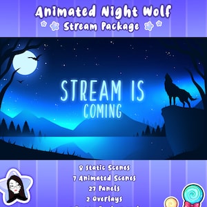 ANIMATED Wolf Stream Pack for Twitch ! 7 animated scenes, 8 static scenes, 27 panels, 2 overlays, 1 background, 3 borders