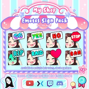 Sign Emote Pack Brown Hair for Twitch, Discord and more !