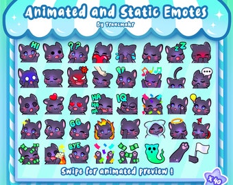 ANIMIERT + STATIC Black Cat Emotes MEGA Bundle für Twitch und Discord ! Süße Chibi Katze Animierte Emotes zum Streamen