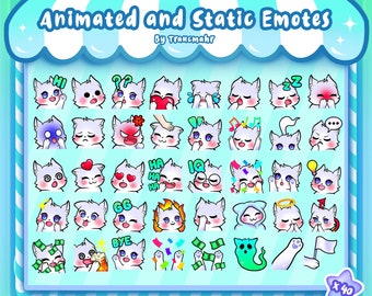 ANIMIERT + STATIC White Fox Emotes MEGA Bundle für Twitch und Discord ! Niedliche Chibi Fuchs Animierte Emotes für Streaming, Emote Künstler