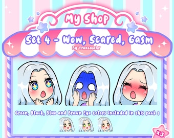 Wow Scared Gasm Cute Chibi White Hair Emotes Pack for Twitch, Discord, Mixer and more !