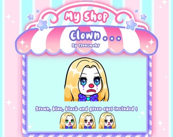 Cute Chibi Blonde Hair Girl Clown Emote pour Twitch, Discord et plus encore !