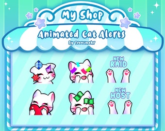 ANIMATED White Cat Alerts, Chibi Cat Alerts for Streaming on Twitch, Chibi White Cat, Emote Artist, Cat Twitch