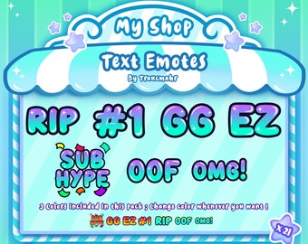 21 Text Emotes Pack for Twitch, Discord, Mixer and more ! Rip Oof GG Ez Sub Hype Omg #1