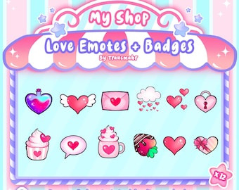 Valentijnsdag, Love Emotes en Sub Badges Bundel voor Twitch, Discord en meer! Twitch Emotes, Twitch Badges, Love Emotes, Hart Emotes