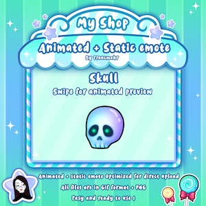 ANIMATED + STATIC, Skull Emote, Skeleton Halloween Emote, Hype Emote, Spooky Emote for Twitch and Discord ! Emote artist, Streaming, Stream