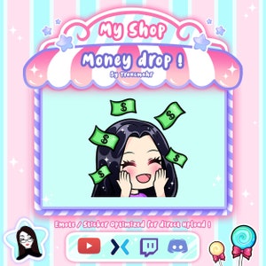Money Drop ! Cute Chibi Black Hair Girl emote for Twitch, Discord, Mixer and more !