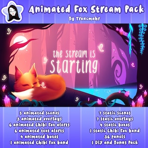 ANIMATED Fox Stream Pack, Overlays, Scenes, Alerts, Panels, Camera, Screen Borders, Chibi Fox, Magical Forest, Stream Package for Twitch