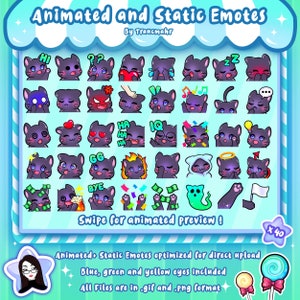ANIMATED + STATIC Black Cat Emotes MEGA Bundle for Twitch and Discord ! Cute Chibi Cat Animated Emotes for streaming
