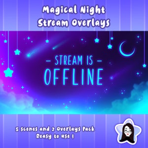 ¡Superposiciones mágicas de noche estrellada y paquete de escenas para Twitch y más!