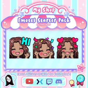 Curly Brown Hair Chibi Girl Emotes Starter Pack for Twitch, Discord, Mixer and more !