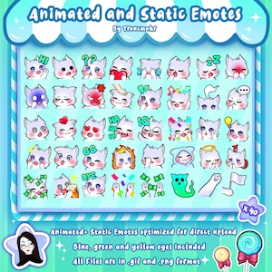 ANIMADO + ESTÁTICO White Fox Emotes MEGA Bundle para Twitch y Discord ! Lindo Chibi Fox Animated Emotes para streaming, artista emote