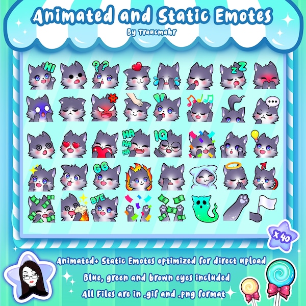 ANIMIERT + STATIC Grey Wolf Emotes MEGA Bundle für Twitch und Discord ! Loup Gris Emotes, Chibi Wolf Animierte Emotes zum Streamen