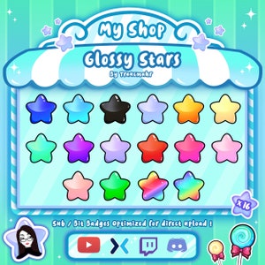 Glossy Stars Sub / Bit Badges for Twitch, Discord and more !