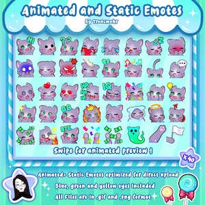 ANIMATED + STATIC Grey Cat Emotes MEGA Bundle for Twitch and Discord ! Cute Chibi Cat Animated Emotes for streaming, Traucmahr Design