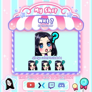 Confused Wut Black Hair Girl Emote for Twitch, Discord, Mixer and more !