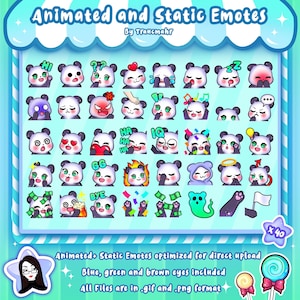 ANIMÉ + STATIQUE Panda Emotes MEGA Bundle pour Twitch et Discord ! Emotes animées Chibi Panda mignonnes pour le streaming