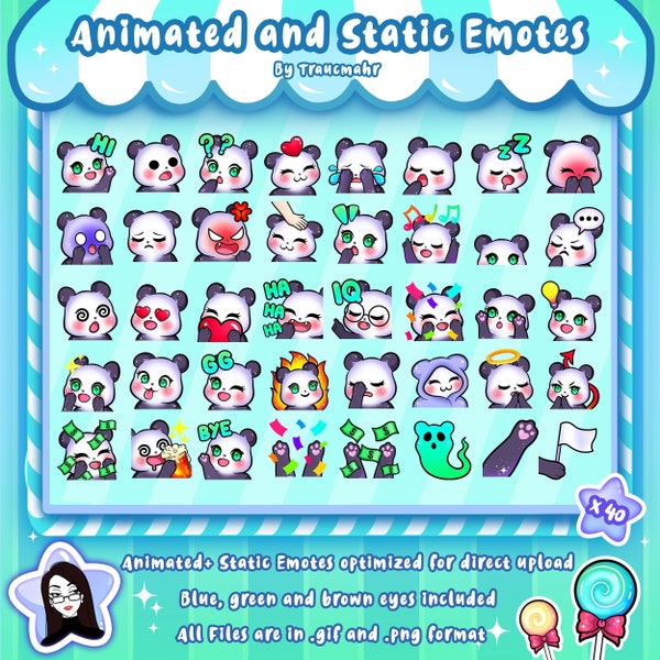 ANIMIERT + STATIC Panda Emotes MEGA Bundle für Twitch und Discord ! Niedliche Chibi Panda Animierte Emotes zum Streamen