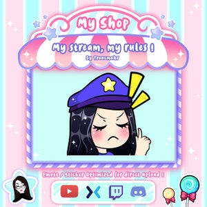 私のストリーム、私のルール！Twitch、Discord、Mixerなどで使えるかわいい黒髪ちびガールの絵文字！