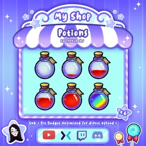Odznaki Potions Sub / Bit dla Twitch, Discord i więcej! Odznaki subskrybentów Twitch, Streaming, Artysta emotikon Twitch TraucmahrDesign