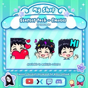 Black Hair Male Emotes Starter Pack for Twitch, Discord, Mixer and more !