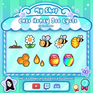 Cute Bee Honey Cycle Sub / Bit Badges for Twitch, Discord, and more !