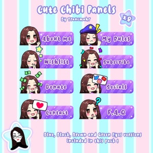 Cute Brown Hair Chibi Panels for Streaming on Twitch and Others !