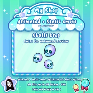 ANIMATED + STATIC, Skull Emote, Skeleton Halloween Emote, Hype Emote, Spooky Emote for Twitch and Discord ! Emote artist, Streaming, Stream