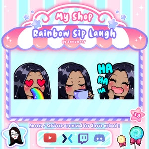Regenbogen, Lachen, Sip schwarze Haar Emotes für Twitch, Zwietracht, Mixer und vieles mehr!