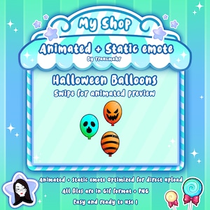 ANIMATED + STATIC Emote, Halloween Emote, Balloons Emote, Hype Emote, Spooky Emote for Twitch and Discord ! Emote artist, Emotes, Streaming