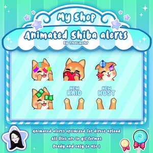 ANIMATED Shiba Alerts, Chibi Shiba Alerts for Streaming on Twitch, Chibi Shiba Inu, Emote Artist