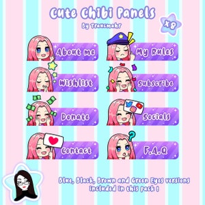 Cute Pink Hair Chibi Panels for Streaming on Twitch and Others !