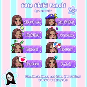 Cute Brown Hair Chibi Panels for Streaming on Twitch and Others !