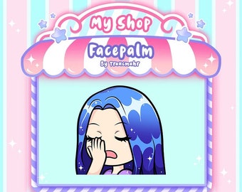 Chibi Blue Hair Girl Facepalm Emote for Twitch, Discord, and more !