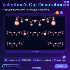 Animerad Stream-dekoration med alla hjärtans dag-kattgirlanger | Rosa katt | Alla hjärtans dag | Vtuber-dekorationsöverlägg | Atmosfär | Streamingtillgång