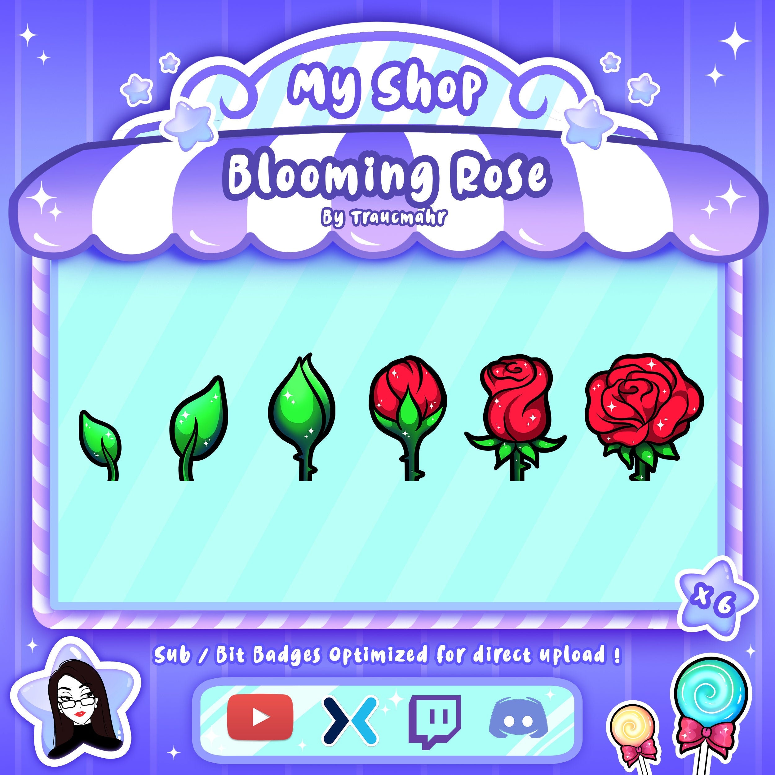 Blooming Red Rose Sub Bit Badges For Twitch Discord Mixer Etsy