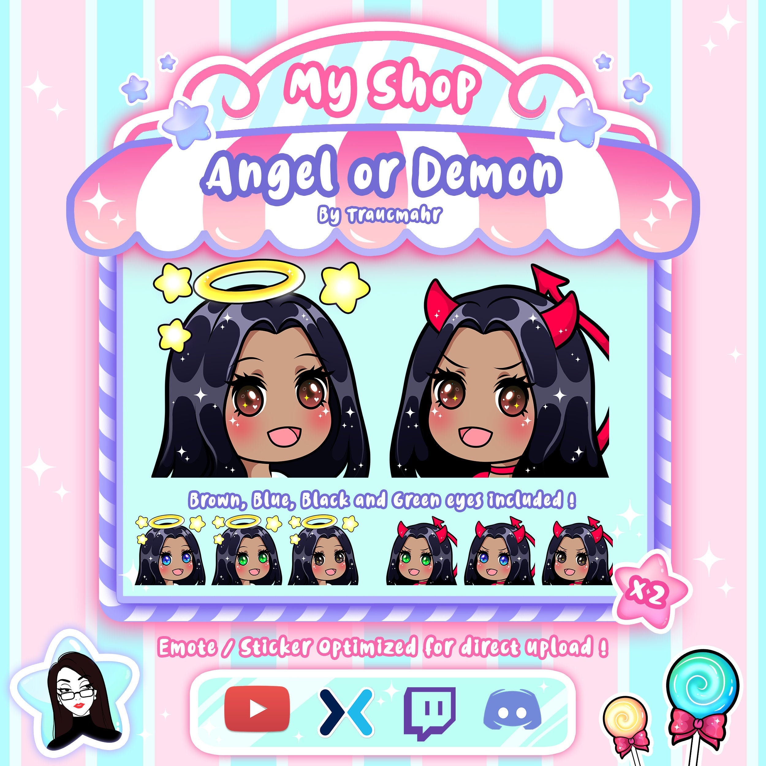 Pink Demon Girl EMOTES for Twitch /  / Discord / 