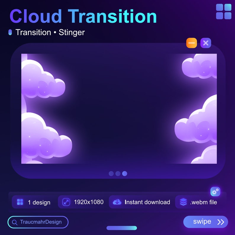 Purple Clouds Magical Animated Transition Stinger Stream Animation Overlay Vtuber Bird Witch Streaming Assets for streamers image 2