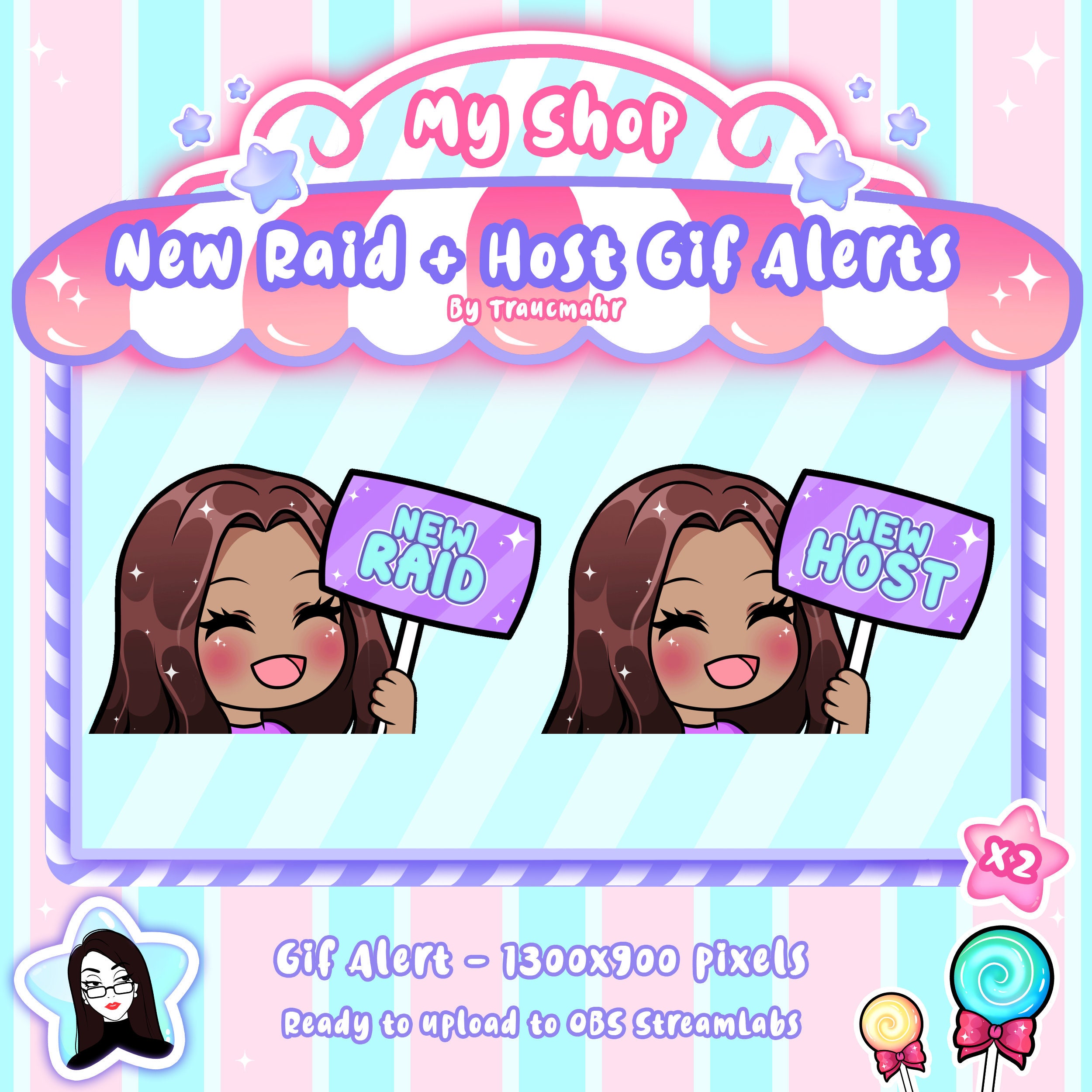 Animated Gif Raid Host Alerts Of A Cute Chibi Brown Hair Etsy