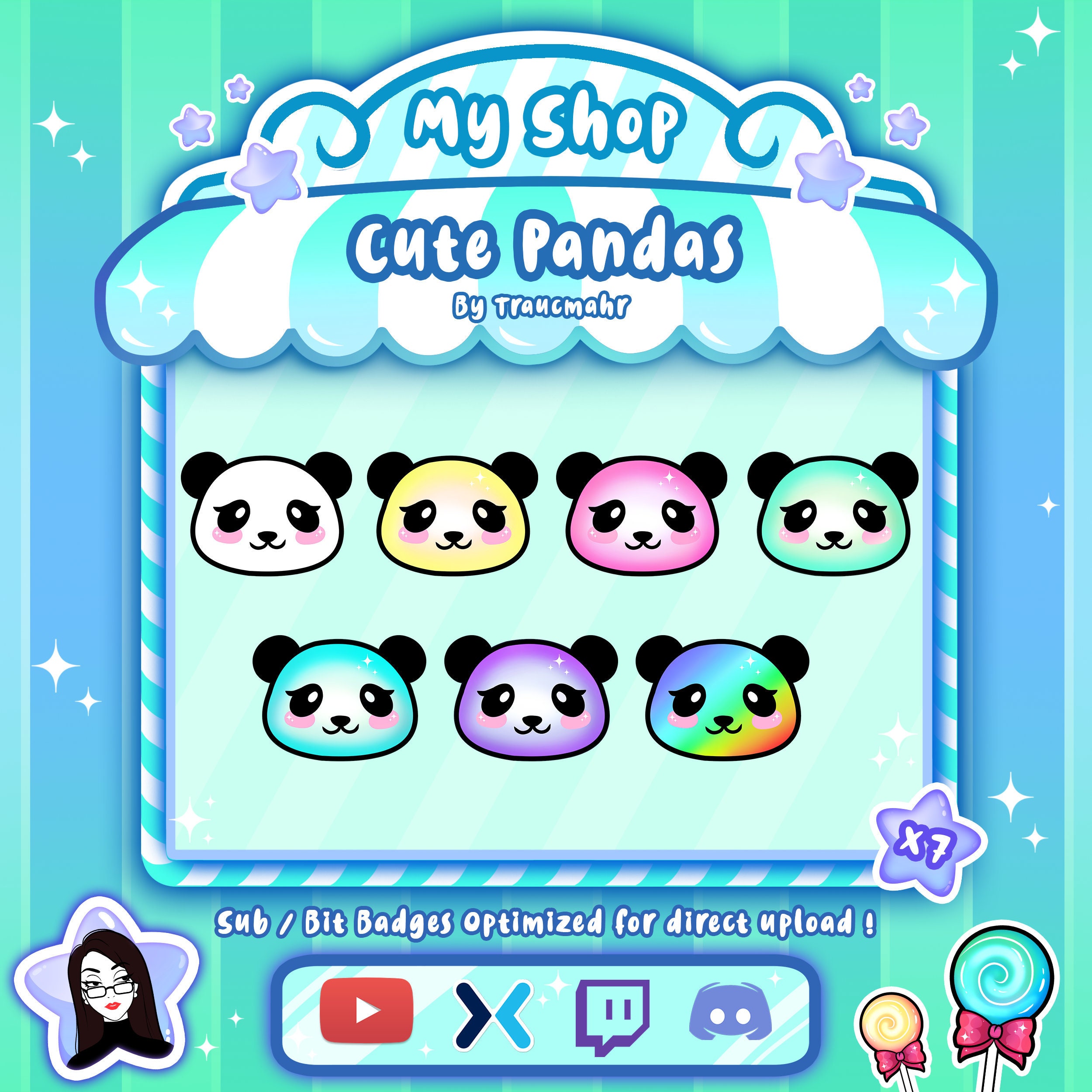 Cute Panda Sub Bit Badges For Twitch Discord And More Etsy