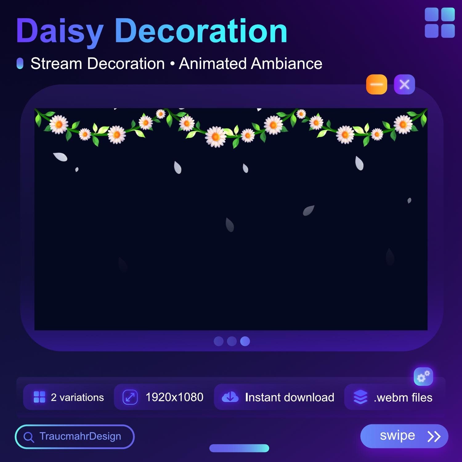 Daisy Animated Stream Decoration | Falling Leaves, Flowers, Daisies | Vtuber Decoration Overlay | Ambiance | Streaming Assets for streamers