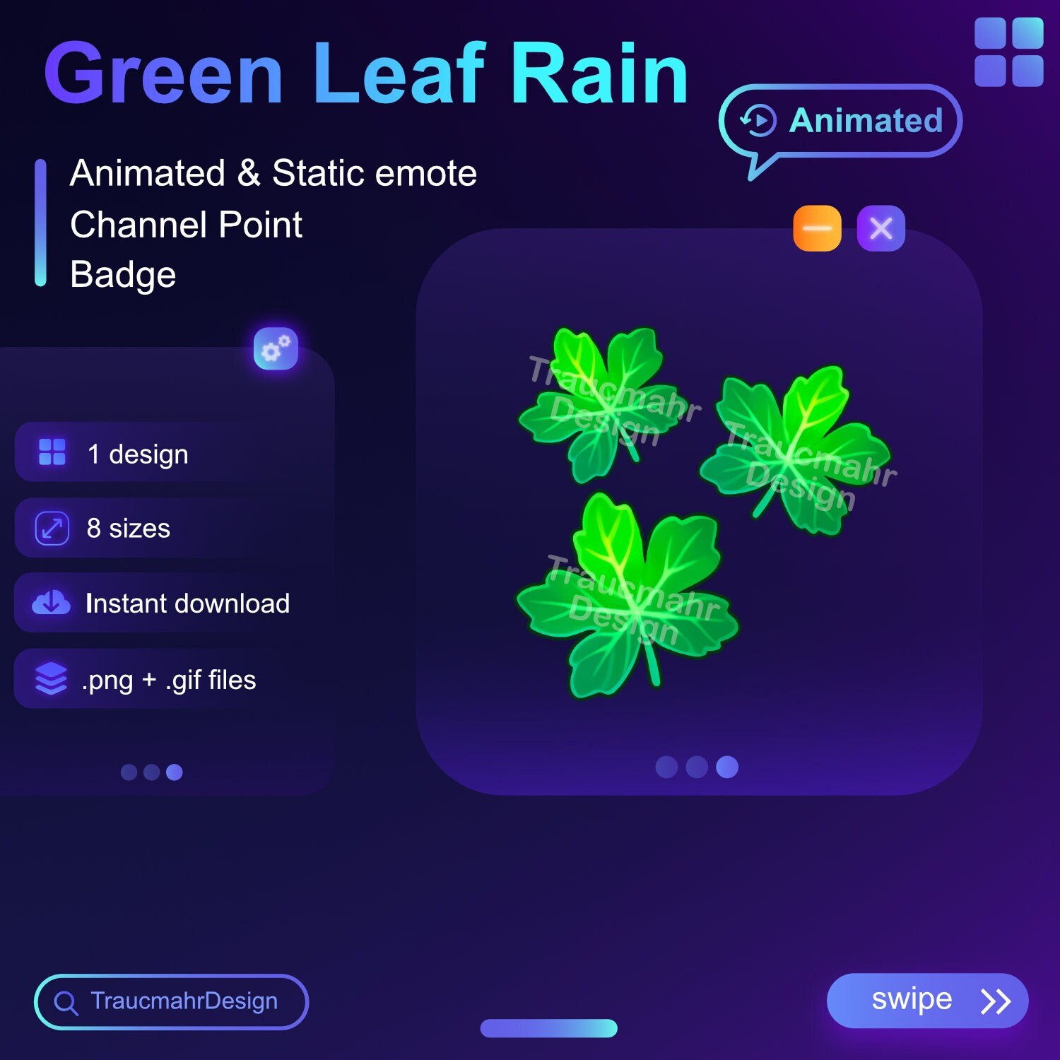 Grünes Blatt animiertes Emote, Regen, Hype | Emote | Kanalpunkt | Abonnentenabzeichen | Bit-Abzeichen • Pflanze • Verwendbar auf Twitch und Discord