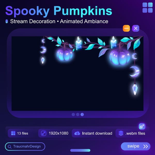 Decoración animada de Halloween espeluznante para transmisión / Linda, otoño, calabaza / Superposición de decoración de Vtuber / Ambiente / Recursos de transmisión