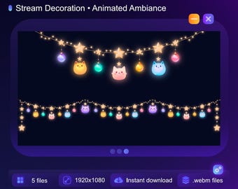 Decoración animada de gato navideño para transmisión en directo / Gato, invierno, nieve, escarcha, celestial / Superposición de decoración de Vtuber / Ambiente / Recurso de transmisión