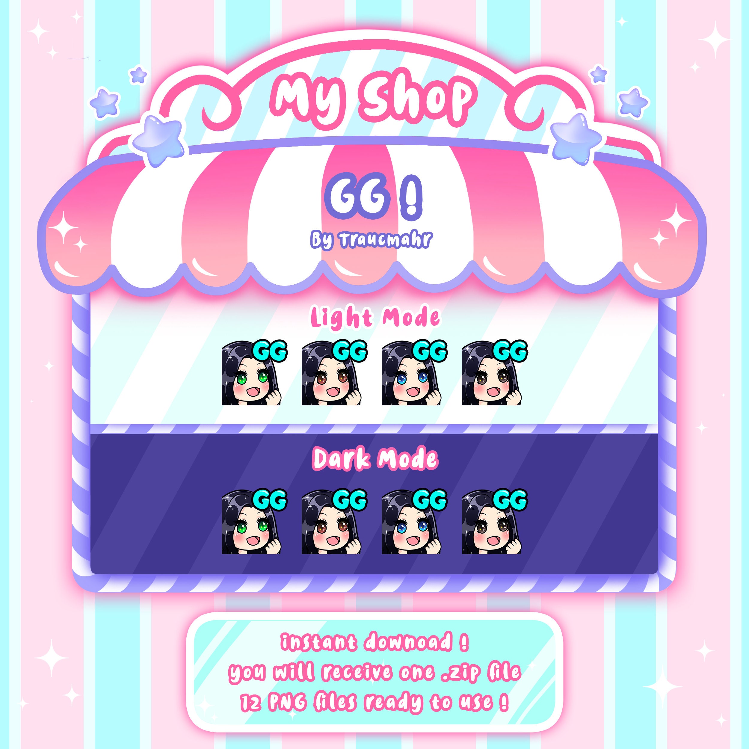 GG Black Hair Emote for Twitch, Discord, Mixer and More ! - Etsy Australia