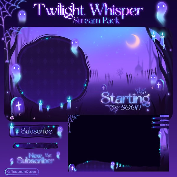 Twilight Whisper ANIMATED Stream Pack | Halloween Overlays, Scenes, Transitions, Alerts, Panels, Chat Boxes, Assets for Streamers Vtubers