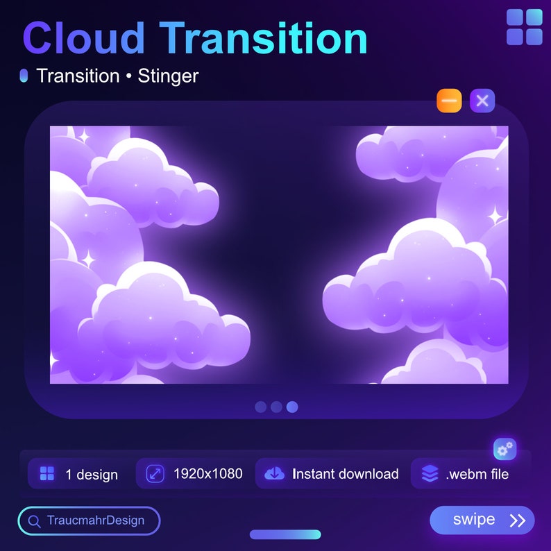 Purple Clouds Magical Animated Transition Stinger Stream Animation Overlay Vtuber Bird Witch Streaming Assets for streamers image 3