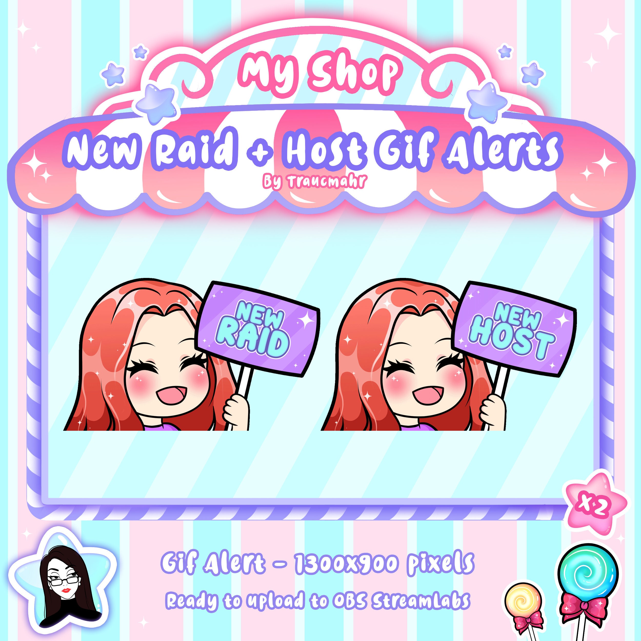 Animated Gif Raid Host Alerts Of A Cute Chibi Red Hair Girl Etsy Uk