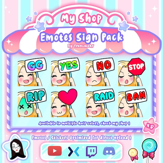 Sign Emote Pack Blonde Hair For Twitch Discord Mixer And Etsy