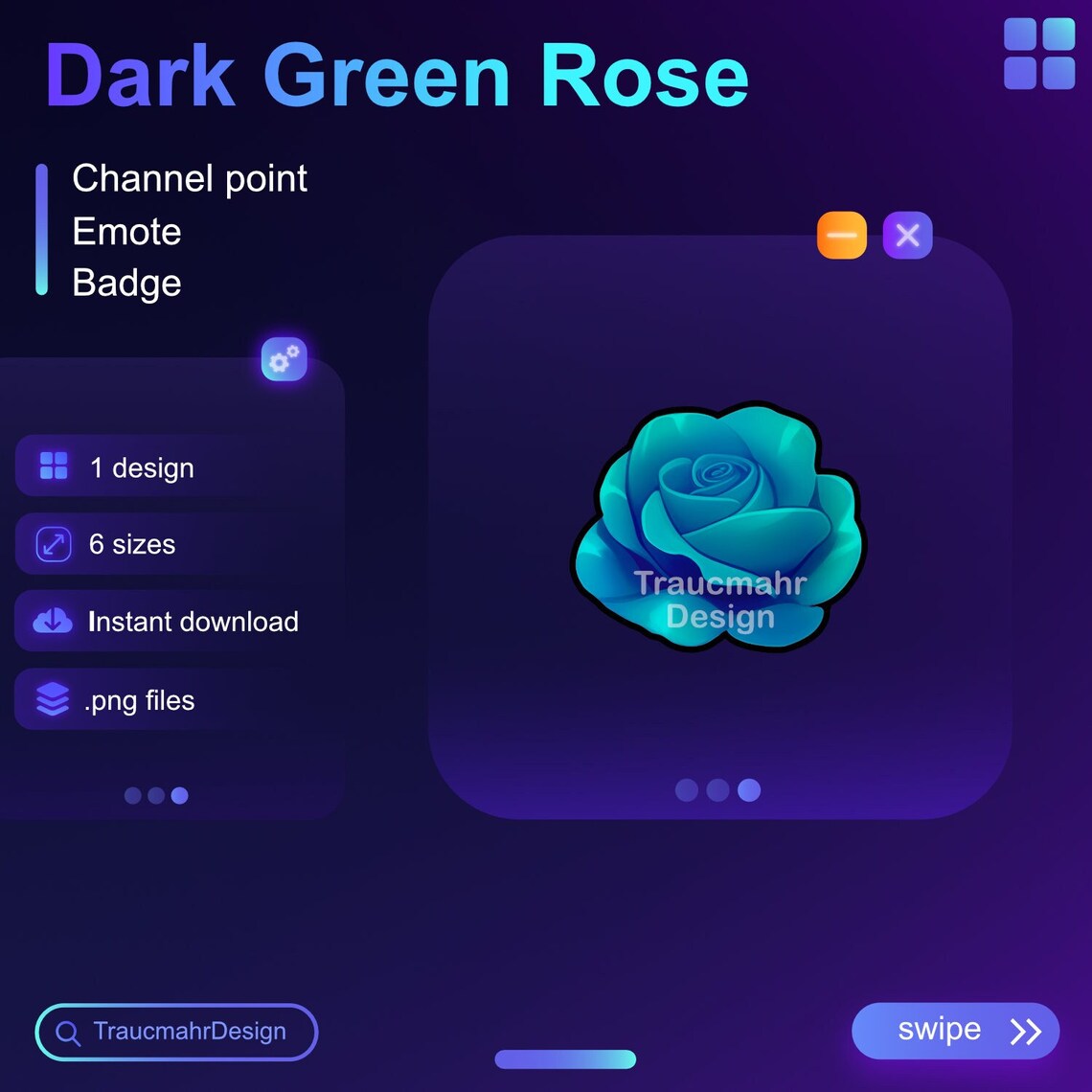 Dark Green Rose | Twitch Channel Point | Emote | Sub Badge | Bit Badge ...